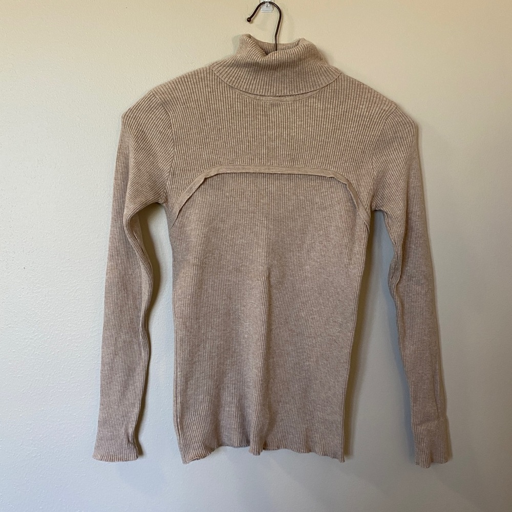 Tan Ribbed Turtleneck Sweater - Small